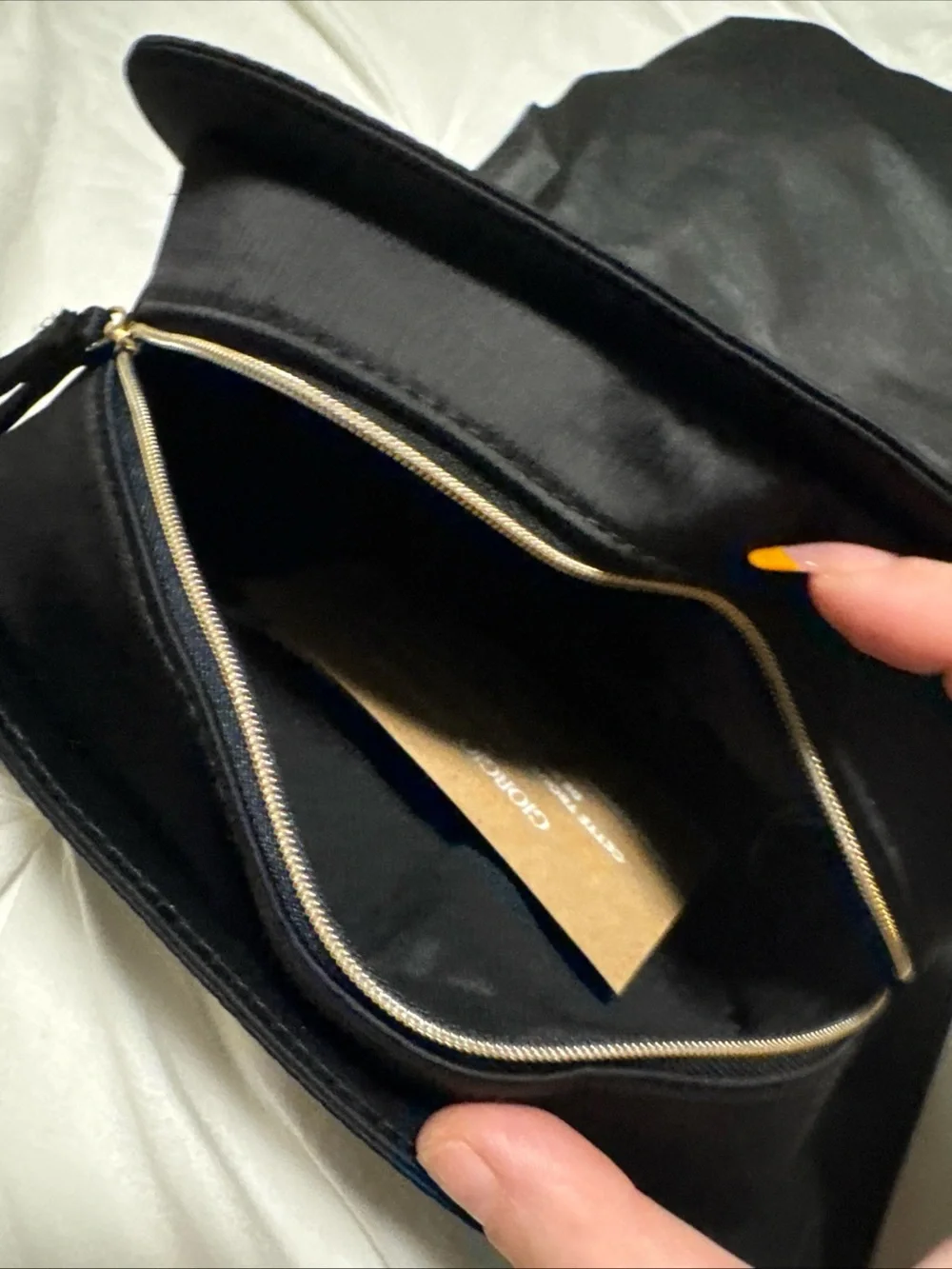 Giorgio Armani Black Leather Crossbody with Gold Zip Accent